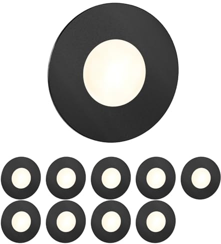 ledscom.de 10x LED Treppenlicht/Wandeinbauleuchte FEX für innen und außen, rund, schwarz, 85mm Ø, warmweiß