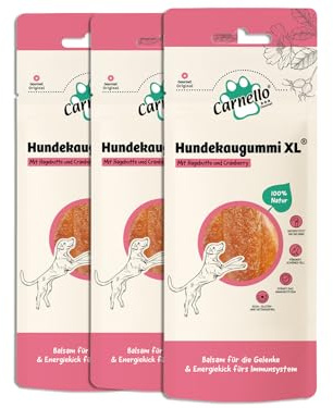Carnello Hundekaugummi XL – Hundeleckerli große Hunde, Hundesnack, Hunde Kauartikel, Hundeleckerli getreidefrei – Wiederverschließbare Beutel (3 x 90g)