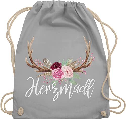 Turnbeutel Rucksack - Kompatibel mit Oktoberfest Tasche - Herzmadl - Unisize - Hellgrau - mitbringsel aus bayern trachtenrucksack bayrische madl stoffrucksack trachtentaschen bayrisch hirsch
