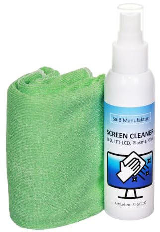 Bildschirmreiniger, Screen Cleaner, Display Reiniger 100 ml inkl. Mikrofasertuch | Für Smartphone, Laptop, Tablet, TV, LCD/TFT, LED, OLED, Monitore, Kein Verschmieren