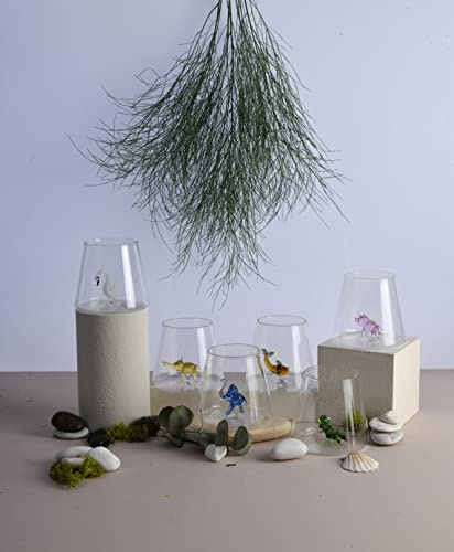 Minizoo Paris Verre à Eau avec figurines animaux | Gobelet | Lot de 6 | 350cc | Fête | Cadeaux de Noël | Figurines en Verre de Murano pour la décoration intérieur