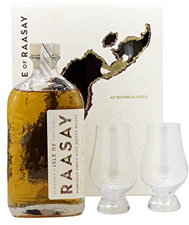 Isle of Raasay Whisky Gift Set | 46.4% ABV, 70 CL | Isle of Raasay Scotch Whisky | Branded Crystal Glencairn Whisky Glass | Whisky Gift Pack