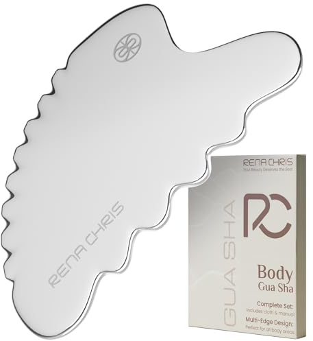 Rena Chris großer Edelstahl Gua Sha Stein, Guasha Stein für eine definierte Kieferlinie, gegen Gesichtsschwellungen, Hautpflege-Geschenk – Glanzsilber