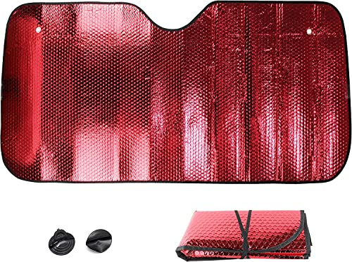 Parasol Coche Delantero Plegable Protector Solar de Luna Delantera Parasol Coche para Luna Delantera Universal con 2 Ventosas 2 Correas (Rojo)