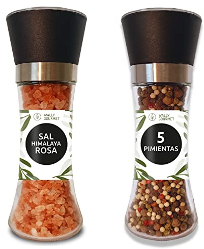 Sal Del Himalaya Rosa Y Cinco Pimientas En Molinillo. 100% Natural, Organico, Sin Aditivos, Sin Refinado. Para Sazonar Y Condimentar. Origen: Punjab, Pakistan