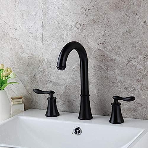 Taps Fashion Deck Sink Basin Mixer Tap Set Bathroom Spout Faucet with Double Lever in Matt Black 3 Pcs Bathtub Faucet