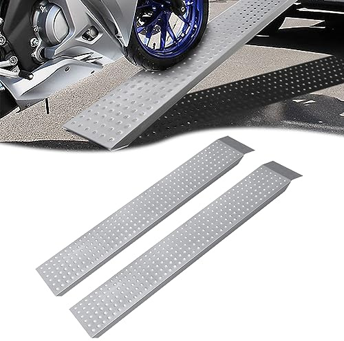 HENGMEI 2X Auffahrrampe, Rampe Max 400 kg, Verzinkter Stahl Auffahrkeile, Bordsteinrampe, Rollstuhlrampe, Fahrradrampe, Laderampe für PKW, Anhänger, Treppe, Fahrrad, Silbrig 135cm