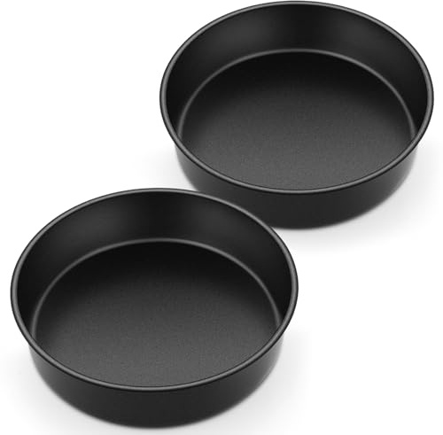 Homikit 8 Inch Cake Tin Set of 2, Stainless Steel Round Baking Pans, Black | Non-stick Coating, Ideal for Layer Cakes/Breads/Pies, Birthday/Christmas/Festivals, Healthy & Sturdy, Easy Clean & Release