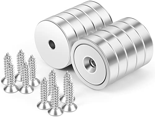 Neosmuk Imanes con agujero, 5 kg, imanes redondos fuertes para la pared, imán con tornillo para madera, imán de disco de neodimio con agujero en el centro, imán plano de 32 mm (paquete de 10)
