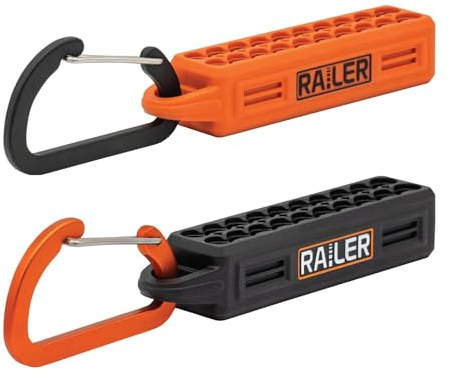 2pc 20 Hole Bit Holder Storage Organizer Set with Carabiner Belt Clips | Fits 40 standard 1/4 hex shank driver bits. Flexible heavy-duty black storage organizers include locking belt carabiners.