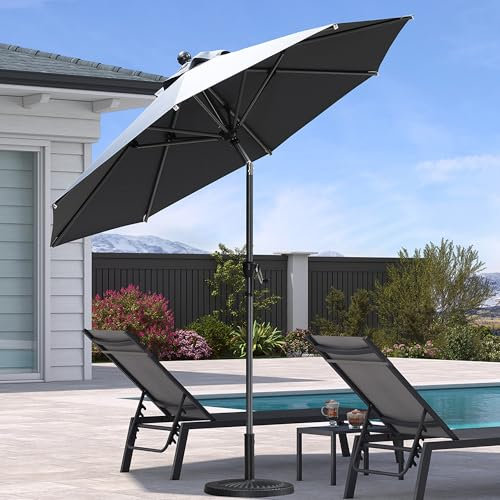 PURPLE LEAF Parasol de Jardin Exterieur en Aluminium de 245 cm, Parasol Rond Inclinable avec Manivelle et 8 Baleines Robustes, Résistant à la Rouille et aux UV, Adapté aux Balcons et Terrasses, Gris