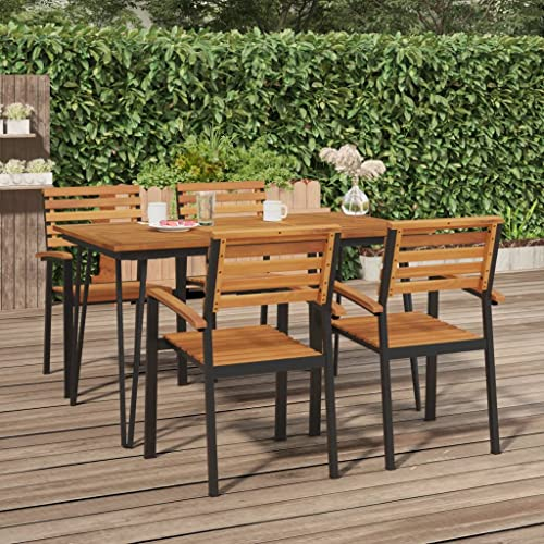 AUVYI Mesa de jardín con patas de horquilla 140 x 80 x 75 cm, madera maciza de acacia, marrón, mesa de comedor, mesa de café, mesa de camping, mesa auxiliar, mesa auxiliar para exteriores, mesa de