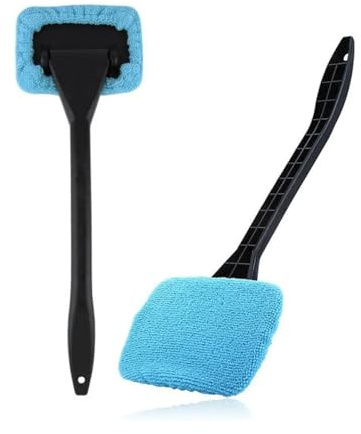 CGEAMDY 2 Piezas Cepillo Limpiacristales, Limpiacristales De Coche con Almohadillas De Microfibra Lavables, Herramientas para Limpiar Cristales De Coche con Paño Y Mango Extensible(Azul)