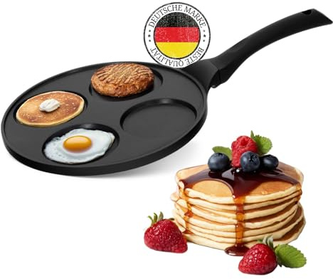 4BIG.fun Poêle Ø26cm pour crêpes poêle à oeil à induction revêtement 3 couches Poêle Oladji Poêle 4 trous à crêpes poêle en fonte d'aluminium poêle à oeufs mini crêpes