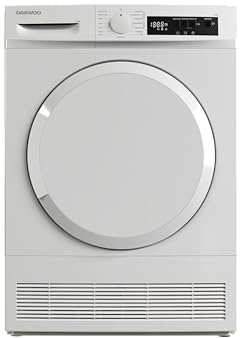 Daewoo T8CT1W0DE Kondenstrockner Frontlader, G, 8 kg, 15 Programme mit 12 Min.-Kurzprogramm, Startzeitvorwahl, LED-Trommelbeleuchtung, Weiß