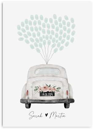 Nastami Gästeposter HOCHZEIT PERSONALISIERT mit Namen und Datum als Geschenk zur Hochzeit Gästebuch Hochzeit (FINGERABDRUCK Auto, DIN A3)