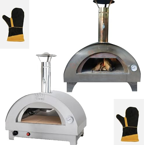 Pinto FERRAMENTA Forno per Pizza a Gas o a Legna Fornetto Portatile da Esterno Interno per Giardino Cucina Campeggio Barbecue per Arrosti Pane Dolci Pietra Refrattaria Guanto in Omaggio (MOD.Gas)