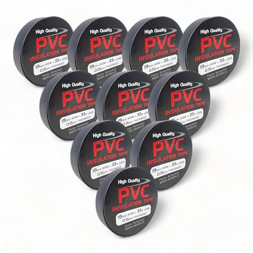 10 Rolls of Black PVC Electrical Insulation Tape, 33m Long x 19mm Wide, Adhesive Insulating Tape for Protecting Electrical Wires