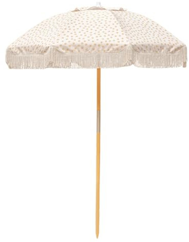 Ombrellone Da Giardino Ø180cm Con Nappa, Ombrellone Da Spiaggia For Esterni Con Inclinazione E Protezione UPF 50+, Palo In Legno Di Faggio, 8 Costole, Ombrellone Per Giardino Spiaggia All'aperto