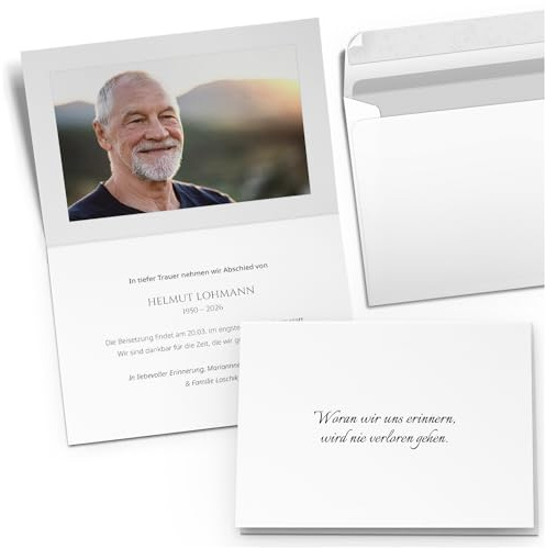 10x Einladung Beerdigung und Trauerfeier personalisiert | individualisiert mit Text Foto und Umschlägen Klappkarte stilvoll hochwertig Karten Motiv 01