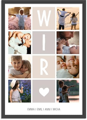 OWLBOOK® Personalisiertes Jahrestags Geschenk für Sie & Ihn mit 8 Fotos & Text | Paare Partner Foto Geschenke zum Valentinstag Jahrestag Geburtstag | WIR | optional mit Rahmen in A4 & A3