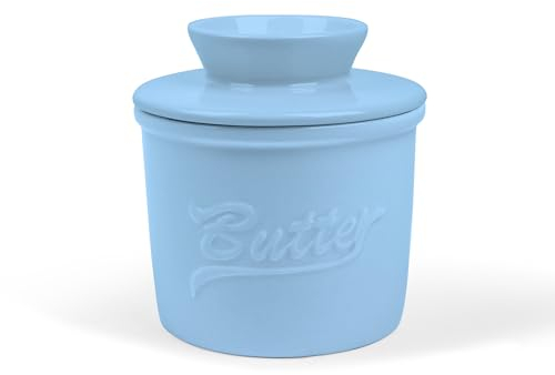 fanquare Mantequera de Porcelana Azul con Tapa, Mantequera Redonda para Mantequilla Francesa y Mantequilla Blanda