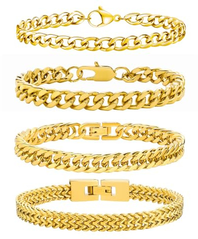 4 Stücke Armband Herren Bracelet Armbänder Geschenke für Männer Junge | Silber Gold Schwarz Armband Jungen Herren Armband Edelstahl Armbänder für Herren Männergeschenk