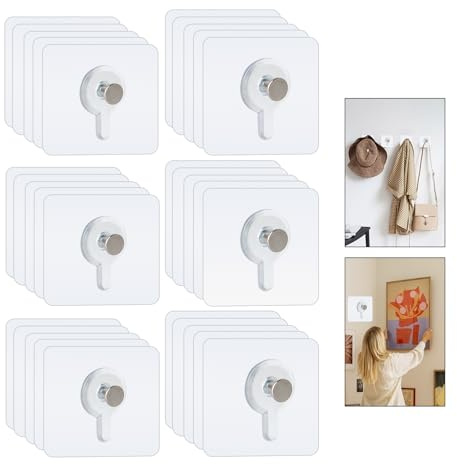 ZUYIST 40 Stück Bilderhaken Selbstklebend,Klebenagel für Bilderrahmen | Transparent Klebehaken Bilder Aufhängen Ohne Bohre für Bilder, Poster, Fotos, Dekorative Gemälde, Maximale 15 kg