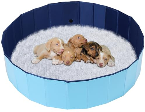 NATGAI Portable Whelping Box for Puppies | 47X12 Dog Birthing Pool, Whelping Pen for Dogs, Dog Pool Ideal for Puppies' Delivery & Outdoor Fun (47inch Dia. × 12inch H/120 × 30cm)