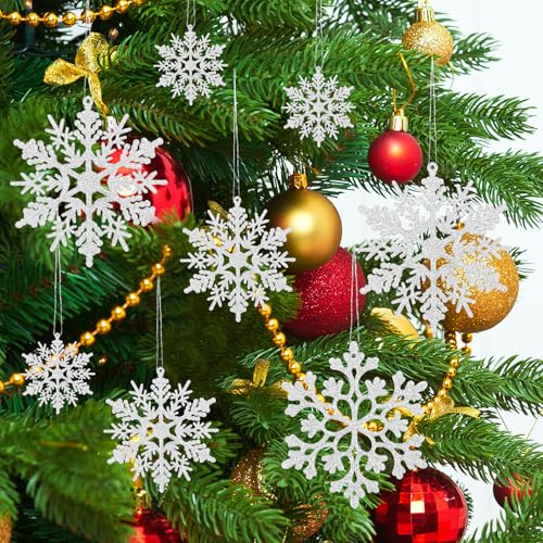 Schneeflocken Weihnachten Deko, 36 Stück Weihnachten Chneeflocken, Weihnachtsbaumanhänger, Schneeflocken Zum Aufhängen für Weihnachtsbaum Glitzer Weihnachtsbaumschmuck für Weihnachtsfeiern