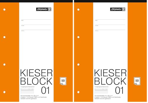 Brunnen 1042941 KIESER-Block Lineatur 1 (A4, 50 Blatt, gelocht, 80 g/m², Klasse 1) (Packung mit 2)