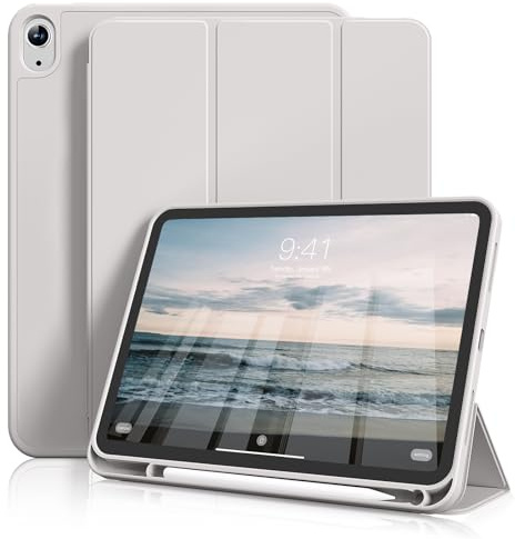 JKSML Hülle für iPad (A16) 11./10. Gen (2025/2022) 11/10,9 Zoll | Soft TPU Rückseite mit Apple Pencil Halter, Auto Schlaf-/Weckfunktion, Schutzhülle für Büro und Studium (Grau)