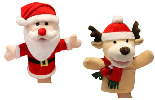 2pcs Weihnachten Tier Handpuppen Spielzeug Weihnachten Kuscheltiere Fingerpuppen Tier Handpuppen Weihnachtsmann Rentier Tierhandpuppen Rollenspiel interaktives Früherziehungsspielzeug