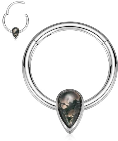 hengkaixuan 16G Septumschmuck mit Achat Septum Nasenring Daith Ohrring Chirurgenstahl Scharnier Segment Clicker Ring Conch Knorpel Helix Tragus Rook Piercing Schmuck für Frauen