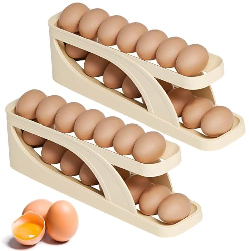 2 Rotolante Portauova Frigorifero, Doppio Strato Di Grande Capacità Portauova Frigorifero, Contiene 15 Automatico Rotolante Portauova, per Armadi da Cucina, Frigoriferi, Dispense