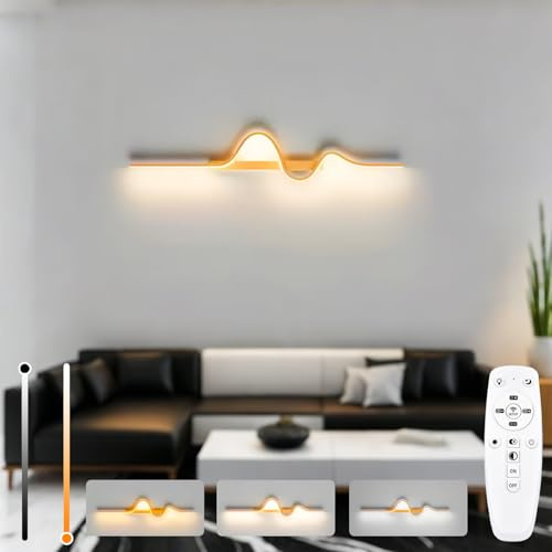 niuniaj Wandleuchte LED Innen 10W 1200LM Wandleuchte Innen Dimmbare,60CM Wandlampe innen mit Fernbedienung,Wandlicht gold für Schlafzimmer Korridor Wohnzimmer Treppe Kinderzimmer Büro Küche