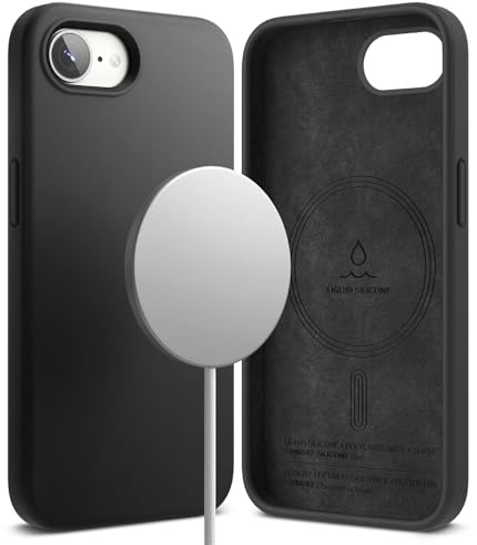Ringke Silicone Magnetic for iPhone 17e / 16e Case [Compatible with MagSafe] Soft Lightweight Anti-Stain Premium Liquid Silicone Protective Cover with Microfiber Lining - Black | Compatible with MagSafe, Feels Velvety Soft, Lightweight Thin Slim Cute Phone Cover for Women, Men