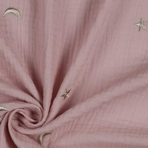 Musselin Stoff Double Gauze mit Stickerei STARS – 100% Baumwolle – 135 cm breit – 135 g/m² – 7 Farben – Meterware ab 50 cm – Baby Stoff für Kleidung Betthimmel Gardinen (soft rose)