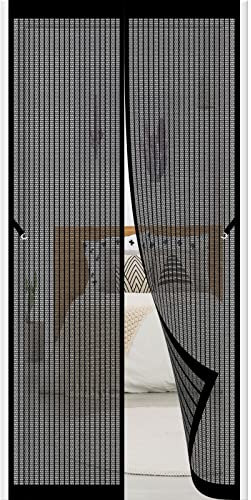 Magnetische Gittertür 130 x 205 cm, automatisches Schließen, freihändiger Eingang, schwarz, ideal für Balkon, Wohnmobil, Terrasse