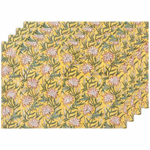 Now Designs by Danica, Clematis Block Print Placemats Set of 4 (HPM3277D)