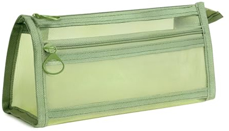 Xaoqin Transparent mesh Pencil case, Large Pencil case, Stationery Bag, Cosmetic Bag, Suitable for use in Student School and College Offices (1 PCS Avocado Green)