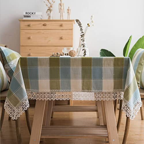 ESOUY Tovaglia da Cucina Lavabile, copritavolo da Pranzo monouso, con Reticolo e Nappa, tovaglia oleata Lavabile, Antiscivolo, in Poliestere, Verde, Decorazione da Tavolo 90X90CM