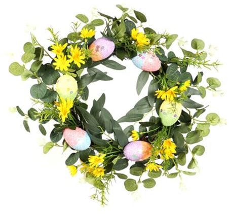 Alipis 1 Stück Künstlicher Osterkranz mit Eiern Dekorative Frühlingsblumen für Tür Wand für Feiertags Dekorationen Fröhliche für Ostern und Zuhause