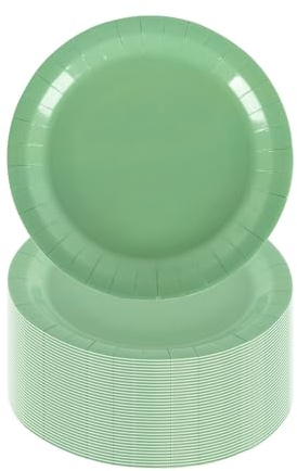 CEILIWEN Lot de 100 assiettes rondes en carton de couleur unie pour fêtes, anniversaires, mariages, fêtes dans le jardin, pour restauration et événements Vert sauge 18 cm