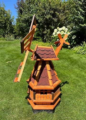 Windmühle kugelgelagert, wahlweise mit Solarbeleuchtung (rot mit Solarbeleuchtung, Höhe 80 cm)