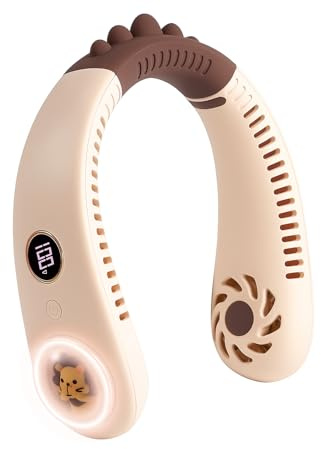 Ventilador de cuello infantil sin aspas – LED luminosos, recargable USB – 3 velocidades – seguro y silencioso – Diseño de león lindo en burbuja transparente – verano, viaje, regalo – Venti-león