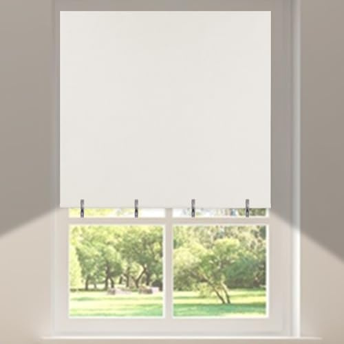No Drill Roller Blind Stick On Blackout Clip On Self Adhesive Temporary Blinds No Screw Easy Fit Door Window Blinds Cut to Size Thermal Blackout Roller Blinds for Bedroom,Nursery,Bathroom Window