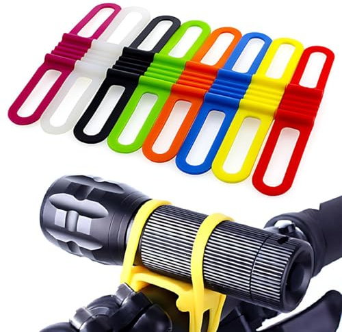 LACHT 8 Stück Fahrrad Silikonband Elastische Taschenlampe Halterung Bandbandage Silikon Binderband Fahrrad Halter Lenker Halter zum Halten Taschenlampe, Flasche, Handy
