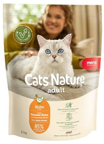 MERA Cats Nature Huhn Premium Katzenfutter Trocken 2kg | Getreidefrei & zuckerfrei | Adult Katzen Trockenfutter hoher Fleischanteil | Dry Cat Food