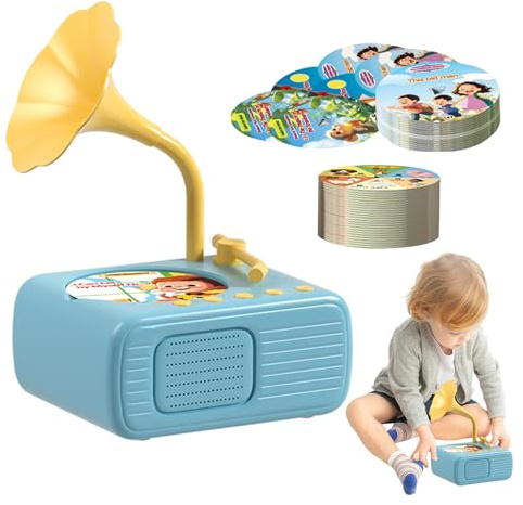 Générique Gramophone Learning Toys - 96 Cartes Musique Et Joueur D'histoire pour Les Tout-Petits | Lecteur Musique De Phonographe Interactif, Jouet De Soutien Précoce pour Les Garçons Et Filles